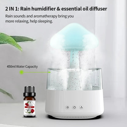 Plastic Snuggling Cloud Rain Drop Humidifier Diffusere, 7 Light Colour with 15ml Essential Oil Bottle for Home, Bedroom, Office Pack of 1